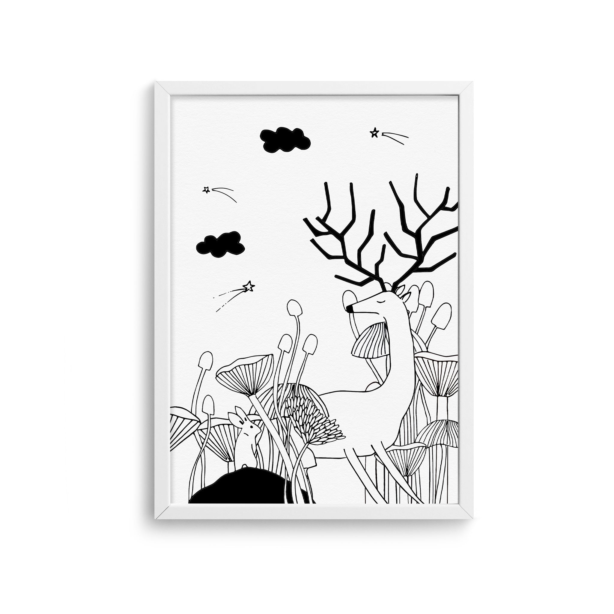 black-and-white-deer-poster-gaeacom